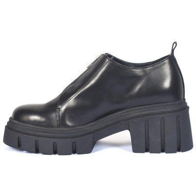 Chaussures femme en cuir noir avec semelle épaisse et fermeture zippée – CityMode.tn