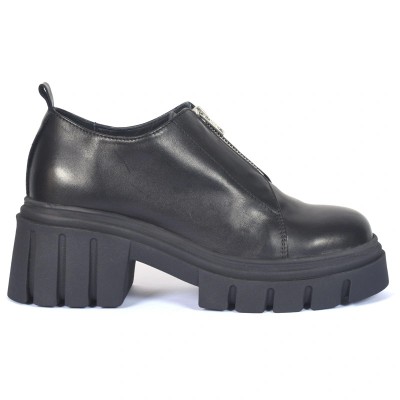 Chaussures femme en cuir noir avec semelle épaisse et fermeture zippée – CityMode.tn