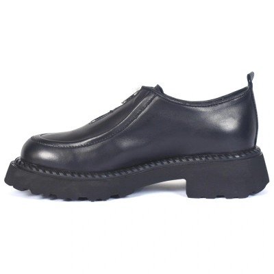 Mocassins femme en cuir noir à semelle épaisse avec fermeture zippée – CityMode.tn