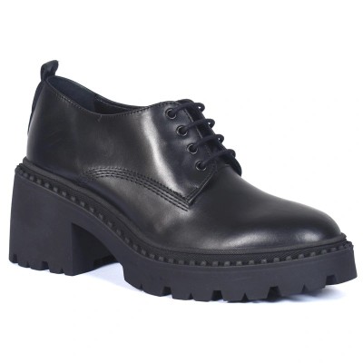 Derby femme en cuir noir à semelle épaisse et lacets – CityMode.tn