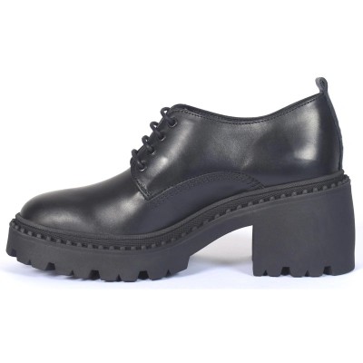 Derby femme en cuir noir à semelle épaisse et lacets – CityMode.tn