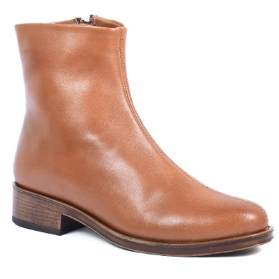 Boots femme ANDREA BRUNI AB-517-1-C en cuir camel clair avec fermeture zippée latérale et semelle contrastée