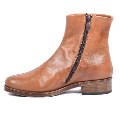 Boots femme ANDREA BRUNI AB-517-1-C en cuir camel clair avec fermeture zippée latérale et semelle contrastée