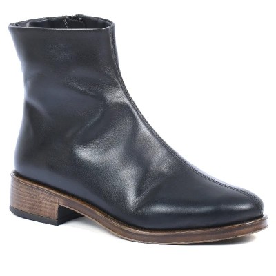 Boots femme ANDREA BRUNI AB-517-1-N en cuir noir lisse avec fermeture zippée latérale et talon bas
