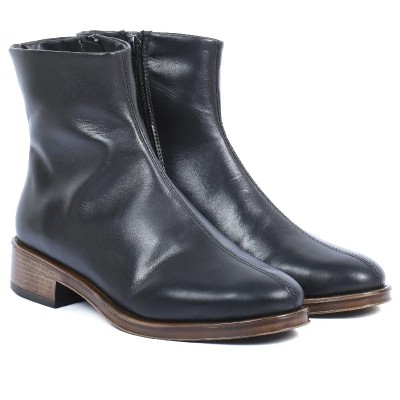 Boots femme ANDREA BRUNI AB-517-1-N en cuir noir lisse avec fermeture zippée latérale et talon bas