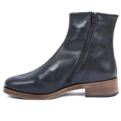 Boots femme ANDREA BRUNI AB-517-1-N en cuir noir lisse avec fermeture zippée latérale et talon bas