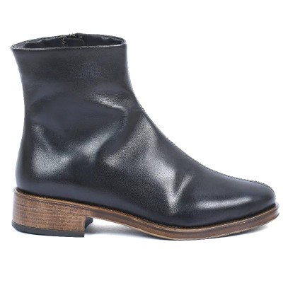 Boots femme ANDREA BRUNI AB-517-1-N en cuir noir lisse avec fermeture zippée latérale et talon bas