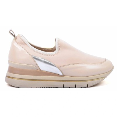 Baskets femme beige avec empiècement argenté et semelle compensée confortable – CityMode.tn