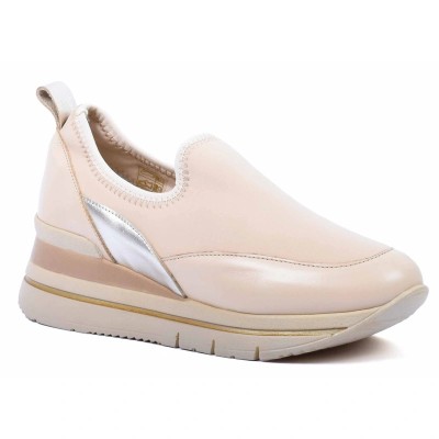 Baskets femme beige avec empiècement argenté et semelle compensée confortable – CityMode.tn