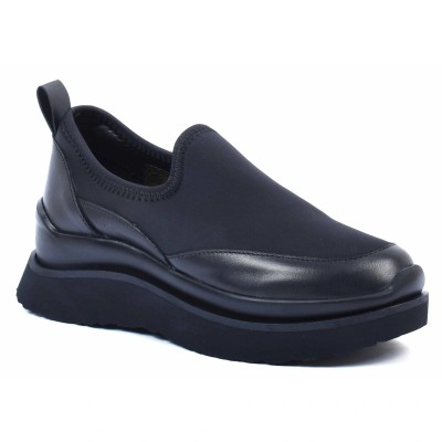 Baskets femme noires à semelle épaisse en cuir et tissu – élégance et confort – CityMode.tn