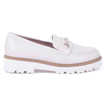Mocassins femme blancs avec chaînette dorée et strass – élégance et modernité – CityMode.tn