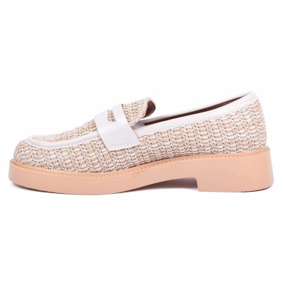 Mocassins femme en raphia beige avec détails cuir et semelle épaisse – style naturel et chic – CityMode.tn