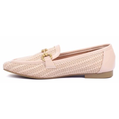 Mocassins femme en raphia beige clair avec boucle dorée et détails cuir – élégance estivale – CityMode.tn