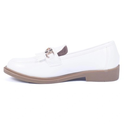 Mocassins femme blancs en cuir avec strass et franges – style chic et moderne – CityMode.tn