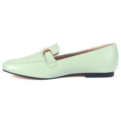 Mocassins femme BEYLER BE-100-216-VT en cuir vert pastel avec mors doré et semelle fine élégante