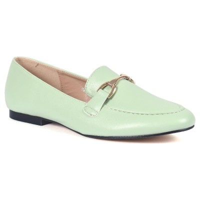 Mocassins femme BEYLER BE-100-216-VT en cuir vert pastel avec mors doré et semelle fine élégante