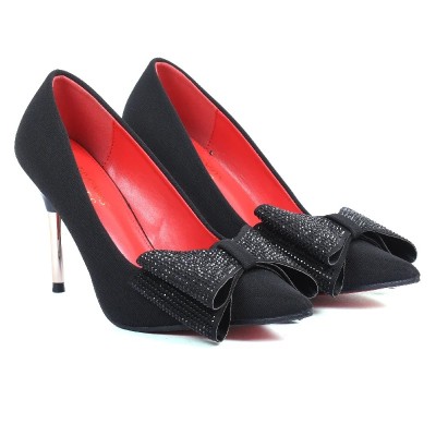 Escarpins femme noirs à nœud orné de strass TRENDS SHOES SG2026-100-N