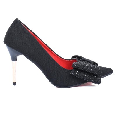 Escarpins femme noirs à nœud orné de strass TRENDS SHOES SG2026-100-N