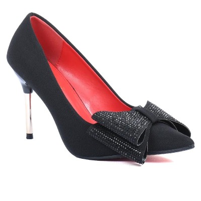 Escarpins femme noirs à nœud orné de strass TRENDS SHOES SG2026-100-N