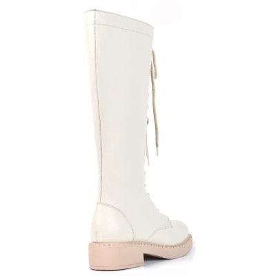 Botte femme en cuir beige avec lacets et semelle claire épaisse