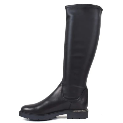 Botte femme MISS CLAUDIA MC-5233-N en cuir noir, élégantes et confortables pour un look raffiné