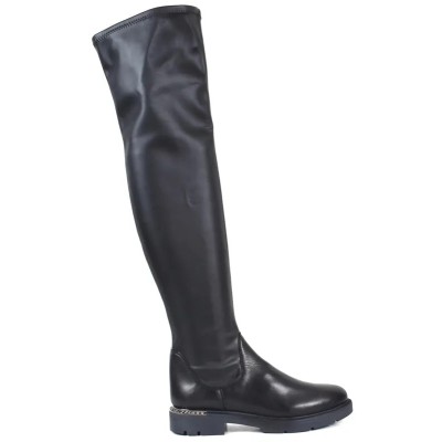 Cuissardes femme MISS CLAUDIA MC-5234-N en cuir noir souple, style chic et moderne avec semelle confortable