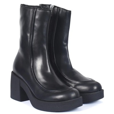 Bottines femme Andrea Bruni en cuir noir avec talon bloc et fermeture éclair latérale, look moderne et élégant