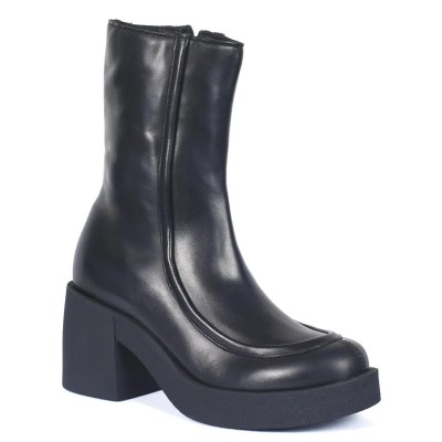 Bottines femme Andrea Bruni en cuir noir avec talon bloc et fermeture éclair latérale, look moderne et élégant