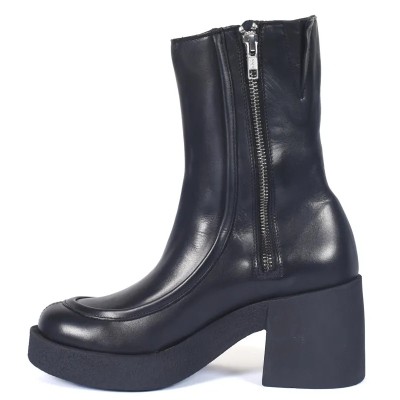 Bottines femme Andrea Bruni en cuir noir avec talon bloc et fermeture éclair latérale, look moderne et élégant