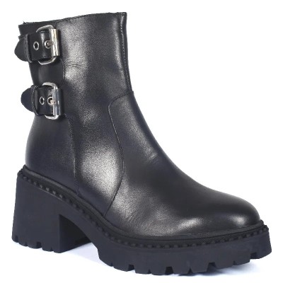 Bottines noires à talon épais avec doubles boucles argentées – Andrea Bruni