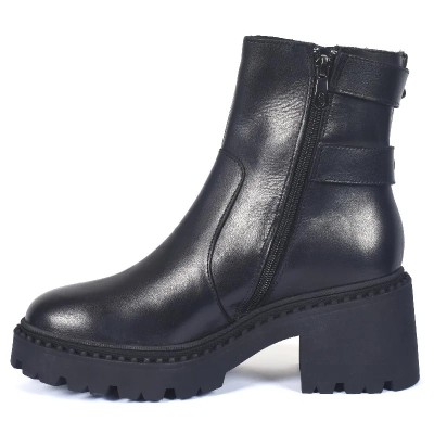 Bottines noires à talon épais avec doubles boucles argentées – Andrea Bruni