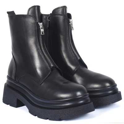 Bottes noires femme en cuir avec double fermeture zippée – Andrea Bruni AB-954-1S-N