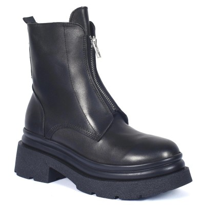 Bottes noires femme en cuir avec double fermeture zippée – Andrea Bruni AB-954-1S-N