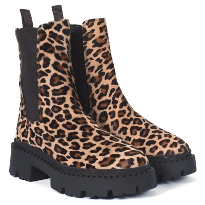 Andrea Bruni AB-SPIKE-7-LEOP – Boots femme cuir imprimé léopard à semelle épaisse