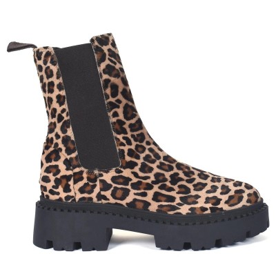 Andrea Bruni AB-SPIKE-7-LEOP – Boots femme cuir imprimé léopard à semelle épaisse
