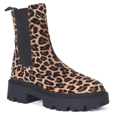 Andrea Bruni AB-SPIKE-7-LEOP – Boots femme cuir imprimé léopard à semelle épaisse