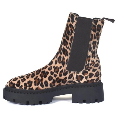 Andrea Bruni AB-SPIKE-7-LEOP – Boots femme cuir imprimé léopard à semelle épaisse