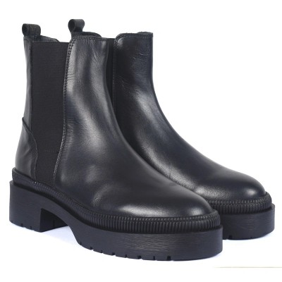Boots femme en cuir noir à semelle épaisse – Andrea Bruni AB-569-2-N