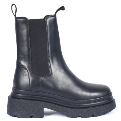 Boots femme en cuir noir à semelle épaisse – Andrea Bruni AB-954-1-N