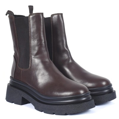 Boots femme en cuir marron à semelle épaisse – Andrea Bruni AB-954-1-M