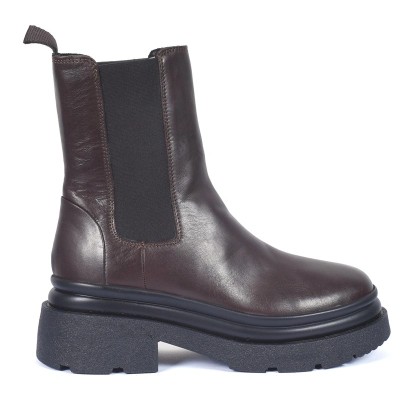 Boots femme en cuir marron à semelle épaisse – Andrea Bruni AB-954-1-M