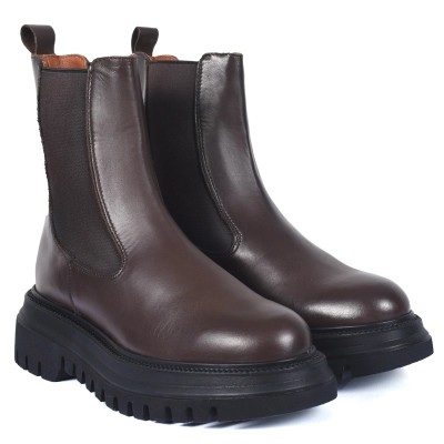 Boots femme en cuir marron à semelle crantée – Andrea Bruni AB-574-1-M