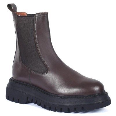 Boots femme en cuir marron à semelle crantée – Andrea Bruni AB-574-1-M