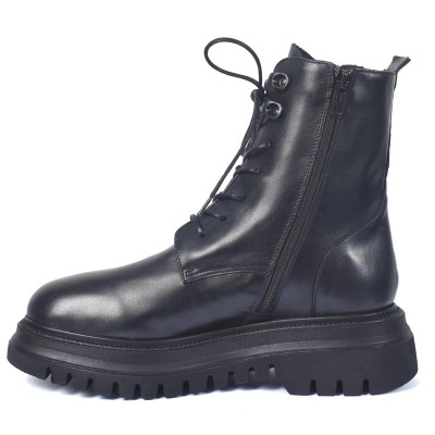 Boots femme en cuir noir zippé à lacets et semelle crantée – Andrea Bruni AB-574-2-N