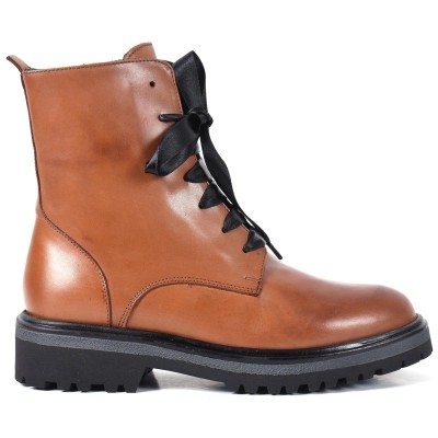 Miss Claudia MC-4054-3613-SPL-M – Boots femme cuir marron zippé à lacets satinés