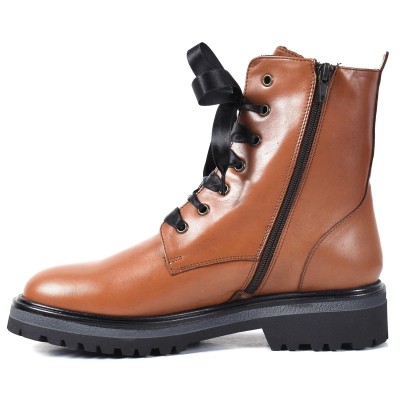 Miss Claudia MC-4054-3613-M – Boots femme à lacets en cuir marron zippé