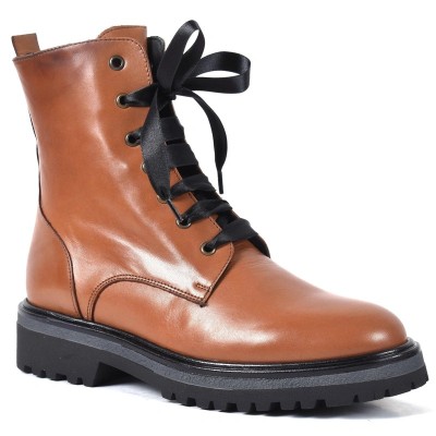 Miss Claudia MC-4054-3613-M – Boots femme à lacets en cuir marron zippé