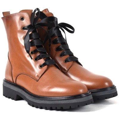 Miss Claudia MC-4054-3613-M – Boots femme à lacets en cuir marron zippé