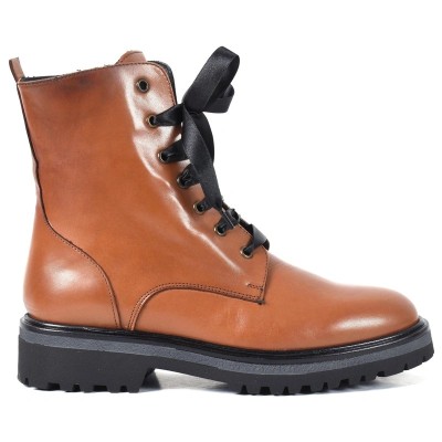 Miss Claudia MC-4054-3613-M – Boots femme à lacets en cuir marron zippé