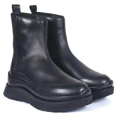 Boots femme en cuir noir à semelle compensée – Andrea Bruni AB-680-2-N